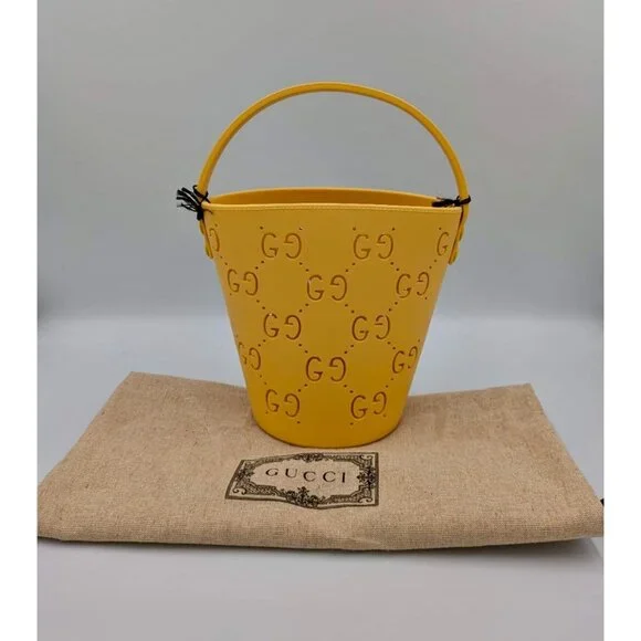 Gucci Kids GG Supreme Perforated Bucket Bag Yellow 723051